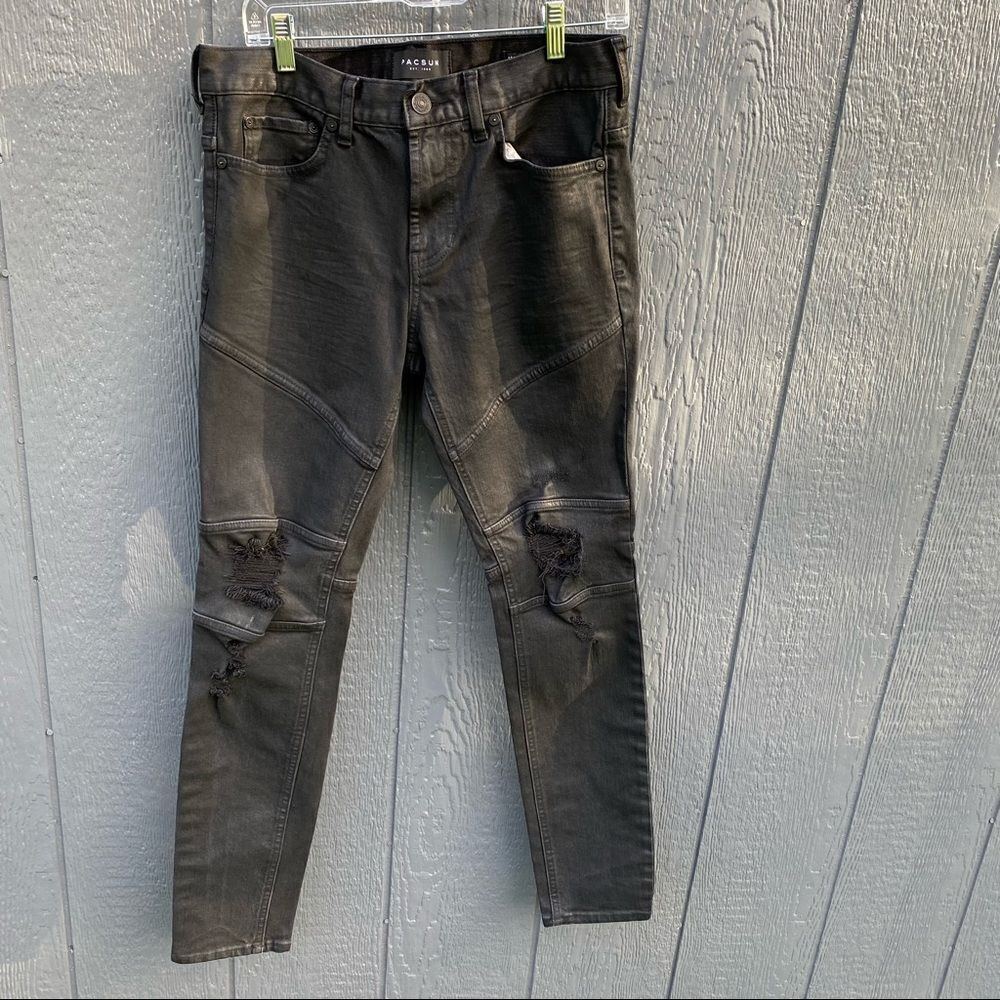 Pac Sun Stacked Skinny Distressed Black Moto Men's Jeans